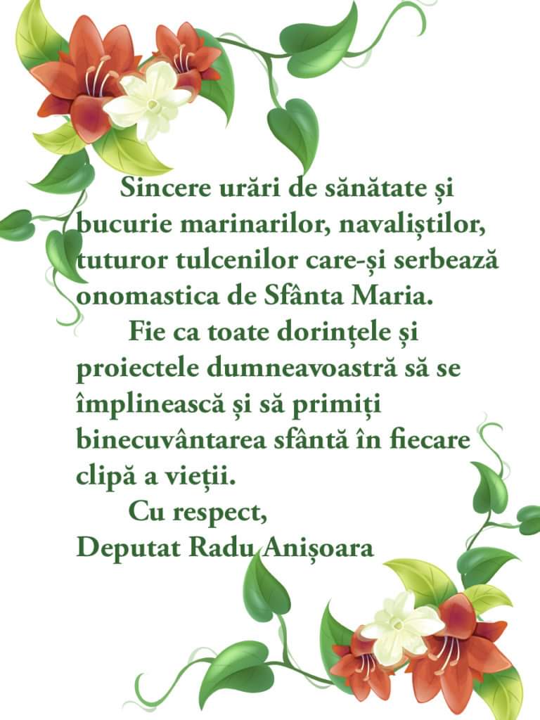 Mesajul doamnei deputat Anișoara Radu, cu  ocazia zilei Sfintei Maria