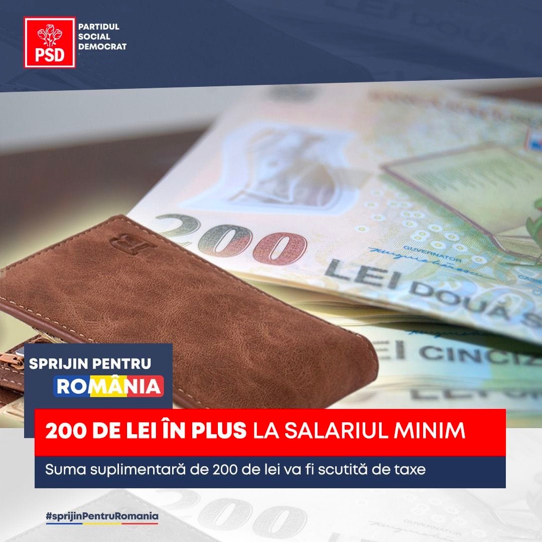 PSD: creșterea voluntară cu 200 de lei a salariului minim nu va fi impozitată