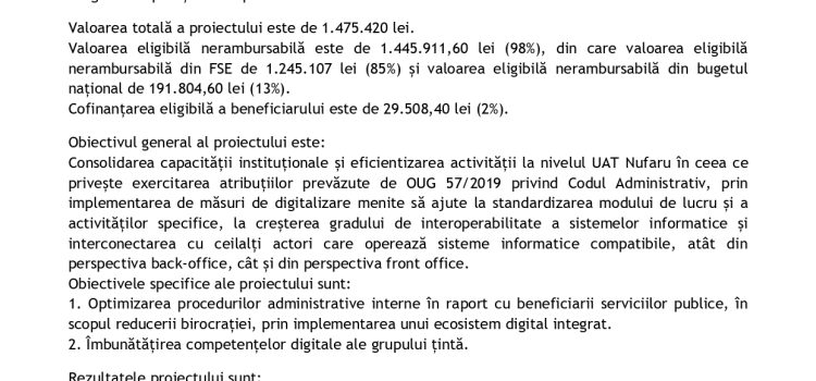 Lansarea proiectului „Ecosistem digital interconectat și integrat în cadrul ITI Tulcea – UAT NUFARU“