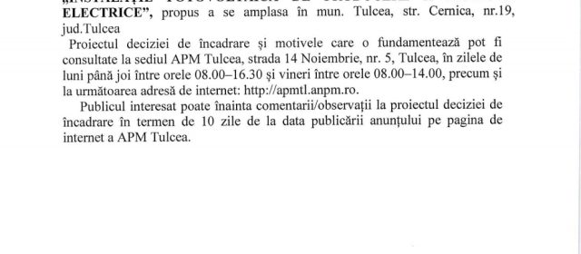Anunț public privind decizia Etapei de încadrare