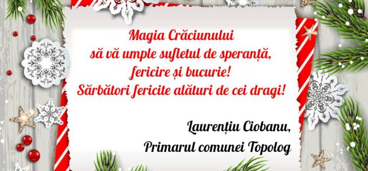 Primarul comunei Topolog, Laurențiu Ciobanu, vă urează sărbători fericite!