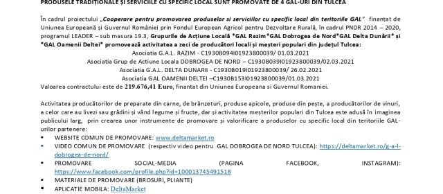 Produsele tradiționale și serviciile cu specific local sunt promovate de 4 Gal-uri din Tulcea