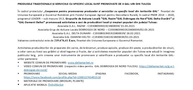 Produsele tradiționale și serviciile cu specific local sunt promovate de 4 Gal-uri din Tulcea