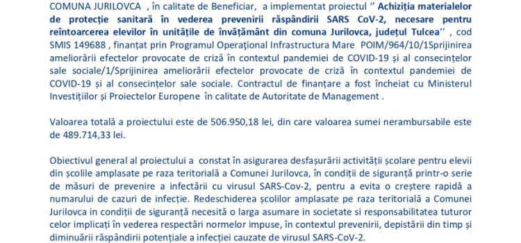 Anunț finalizare proiect