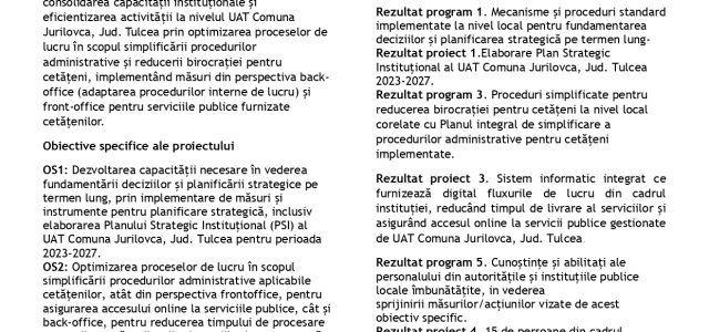 Comunicat de presă: Investiţii pentru optimizarea proceselor şi creşterea calităţii serviciilor administraţiei publice locale din Comuna Jurilovca, Jud. Tulcea