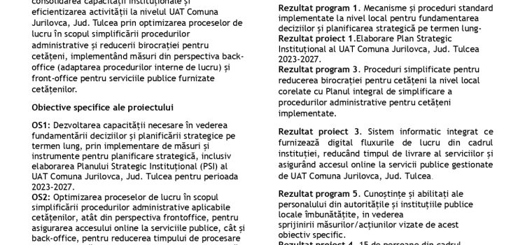 Comunicat de presă: Investiţii pentru optimizarea proceselor şi creşterea calităţii serviciilor administraţiei publice locale din Comuna Jurilovca, Jud. Tulcea