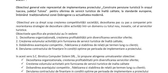 COMUNICAT DE PRESĂ: Finalizarea proiectului  „ Construire pensiune turistică în orașul Isaccea, județul Tulcea”