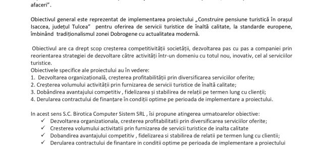 COMUNICAT DE PRESĂ: Finalizarea proiectului  „ Construire pensiune turistică în orașul Isaccea, județul Tulcea”