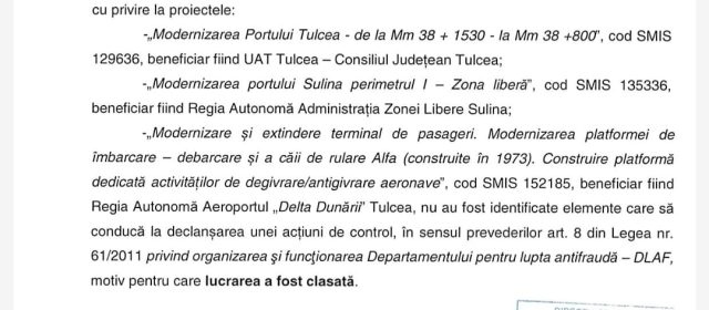DLAF confirma legalitatea investițiilor realizate de Consiliul Județean Tulcea prin ADI ITI Delta Dunării
