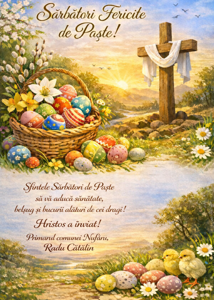 „Paște fericit” vă urează Cătălin Radu, primarul comunei Nufăru