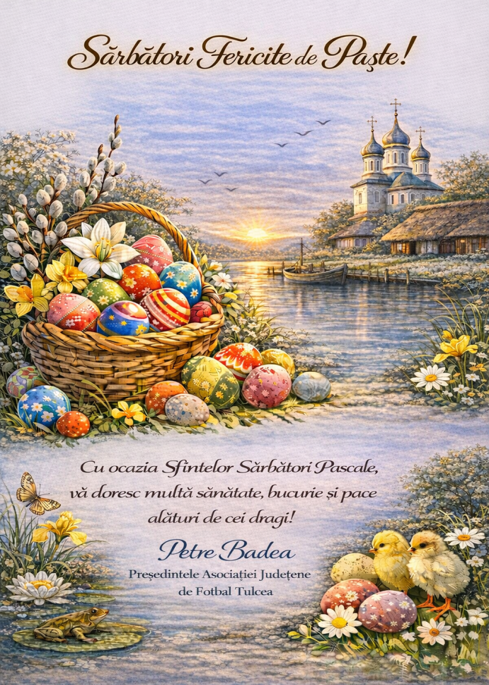 „Paște fericit” vă urează Petre Badea, președinte A.J.F.Tulcea