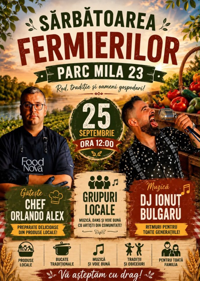 Sărbătoarea Fermierilor, pe 25 septembrie, în Parcul Mila 23. Produse locale, gastronomie și muzică pentru întreaga familie